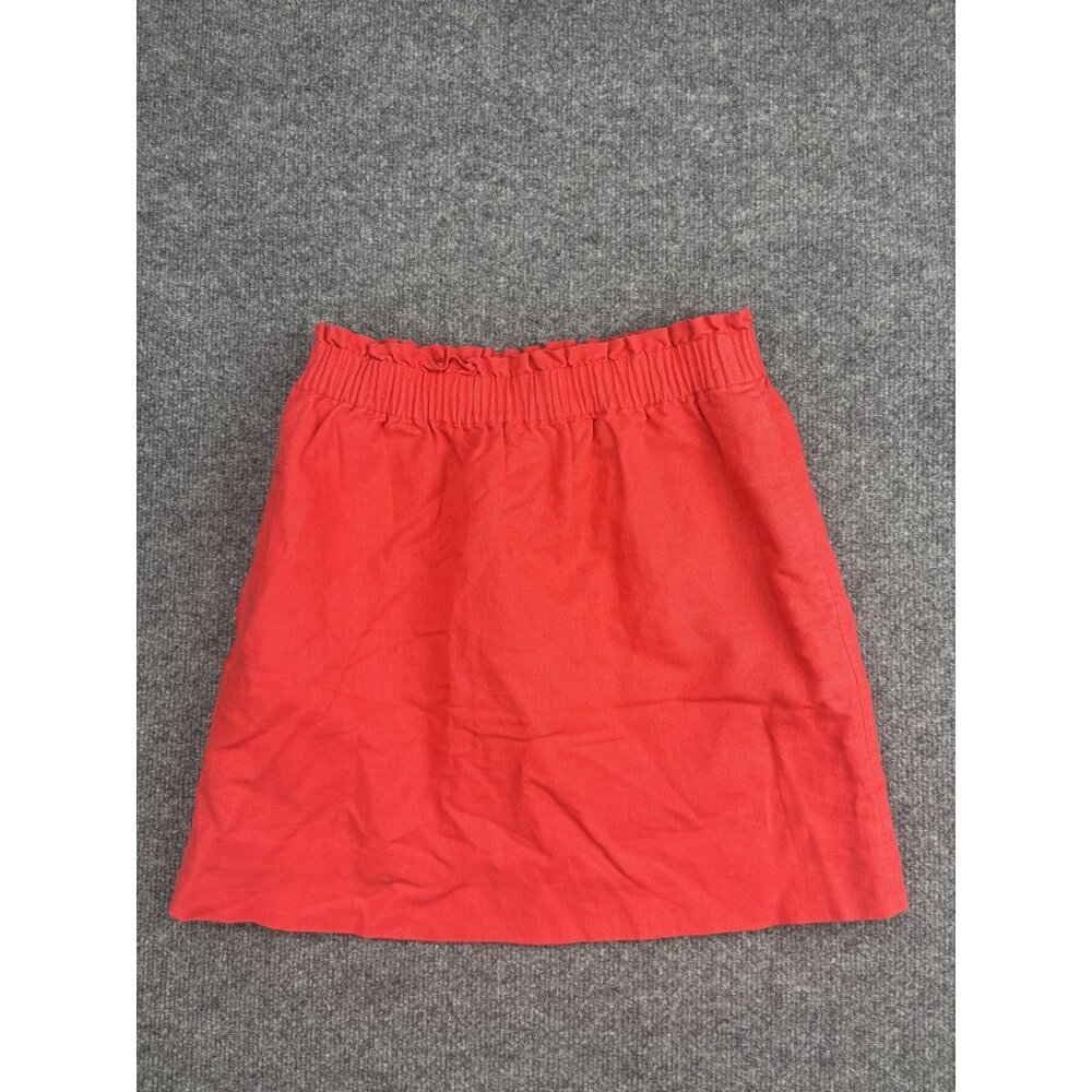 J Crew Skirt Womens 0 Red Linen Cotton Blend Pull On Elastic Waist Summer Casual